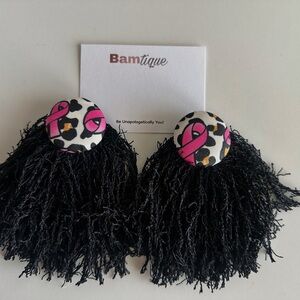 Black and Pink Tassel Earrings